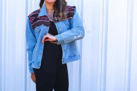 Southwest Blanket - Vintage Upcycled Jean Jacket with Hand Painted Sleeves