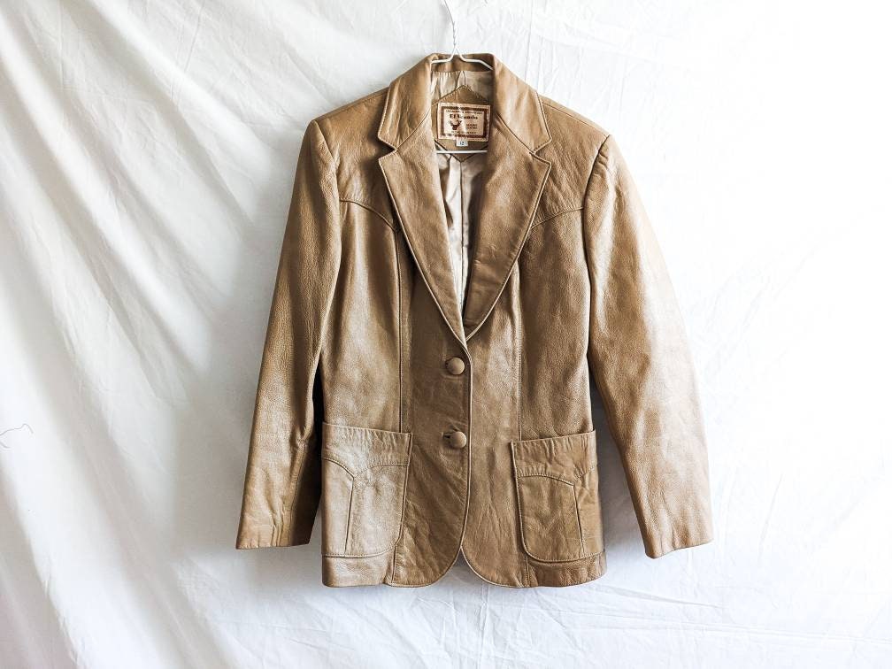 Light Tan - Vintage 1980s Genuine Leather El Venado Jacket Blazer