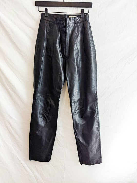 Black - Vintage Oleg Cassini Genuine Leather Pants High Waisted Slacks