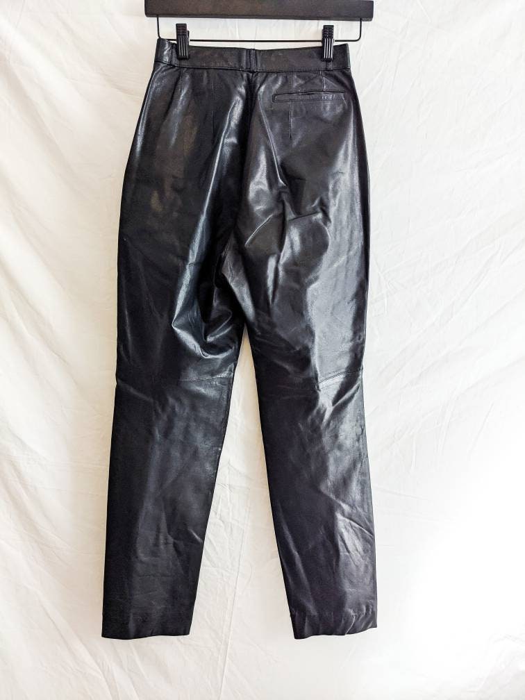 Black - Vintage Oleg Cassini Genuine Leather Pants High Waisted Slacks