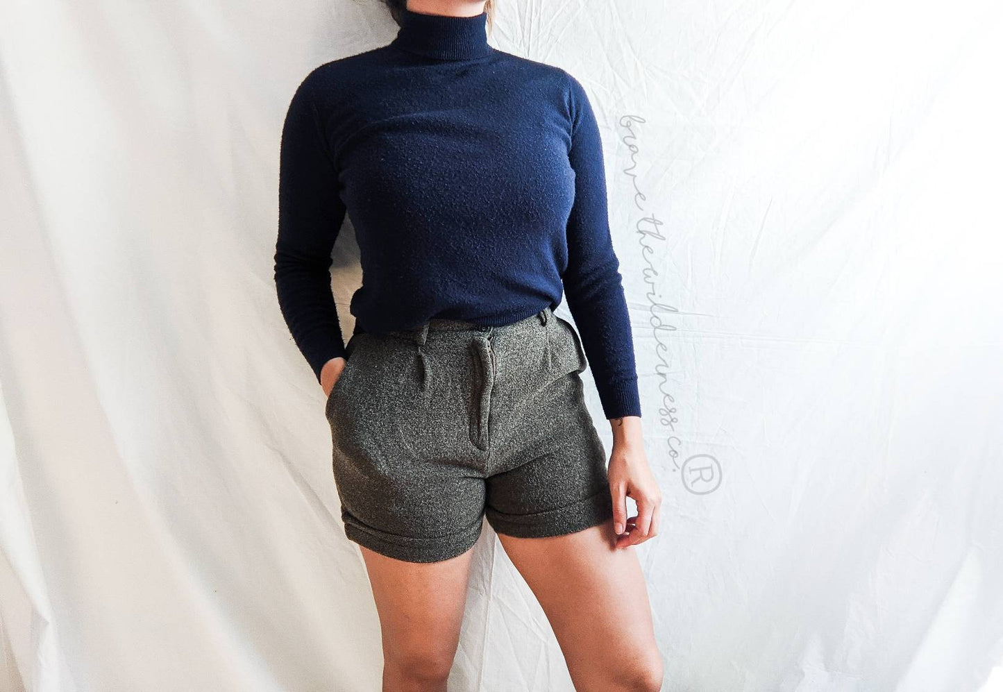 Dark Navy Blue - Vintage College Town of Boston 1960s Zip Up Turtleneck