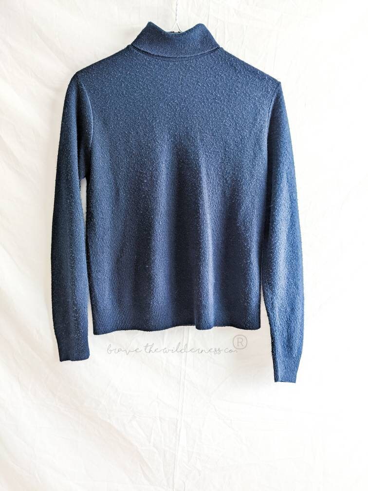Dark Navy Blue - Vintage College Town of Boston 1960s Zip Up Turtleneck