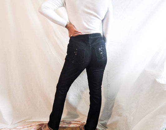 Black Jeans - Vintage St John Straight Jeans Leopard Pattern Pocket