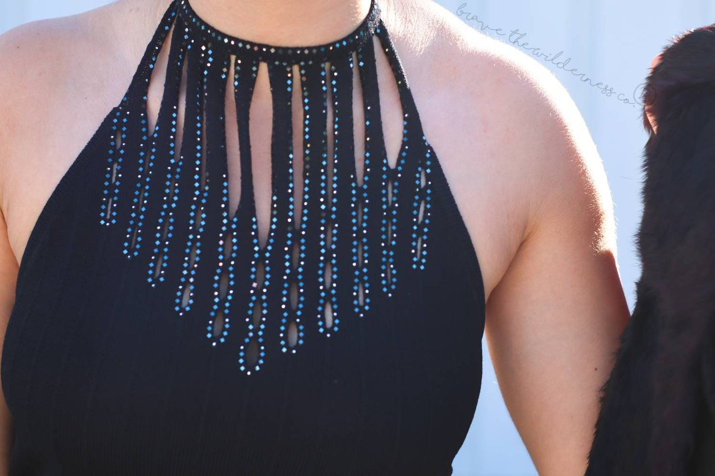 Little Black Dress - Vintage St John Evening Short Knit Dress High Neck Open Back