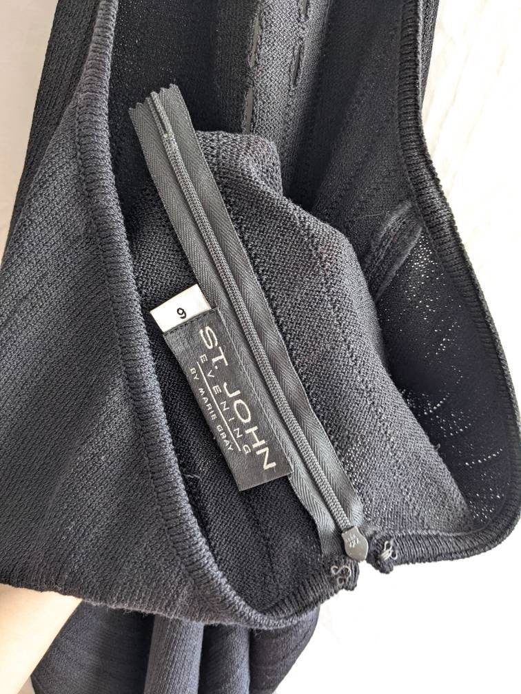 Little Black Dress - Vintage St John Evening Short Knit Dress High Neck Open Back