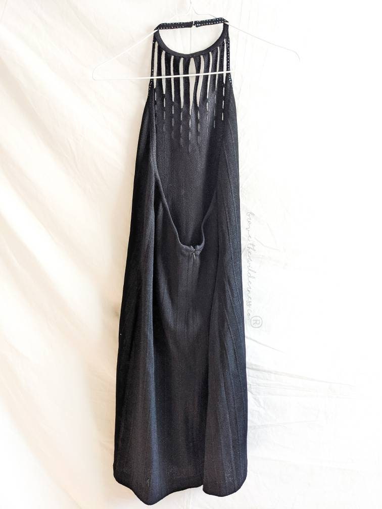 Little Black Dress - Vintage St John Evening Short Knit Dress High Neck Open Back