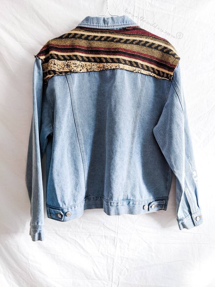 Southwest Blanket - Vintage Upcycled Jean Jacket with Hand Painted Sleeves