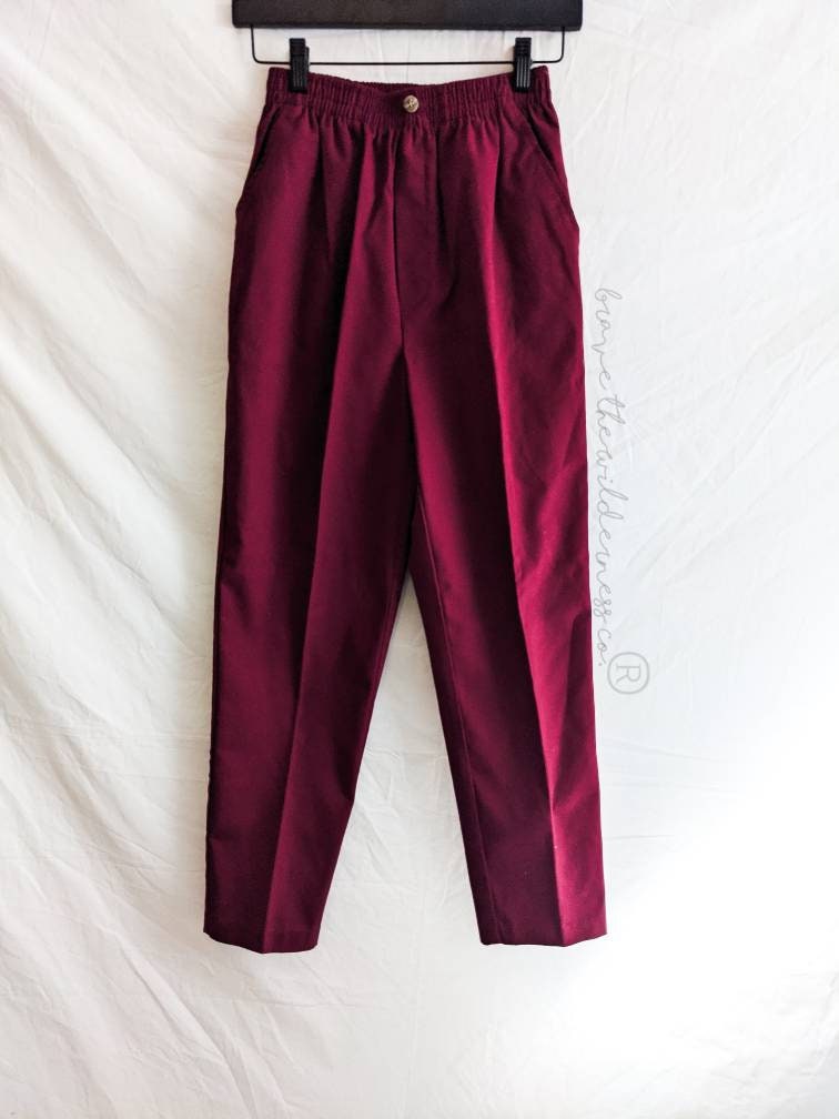 Red Burgundy - Vintage 80s High Waisted Pants Trousers