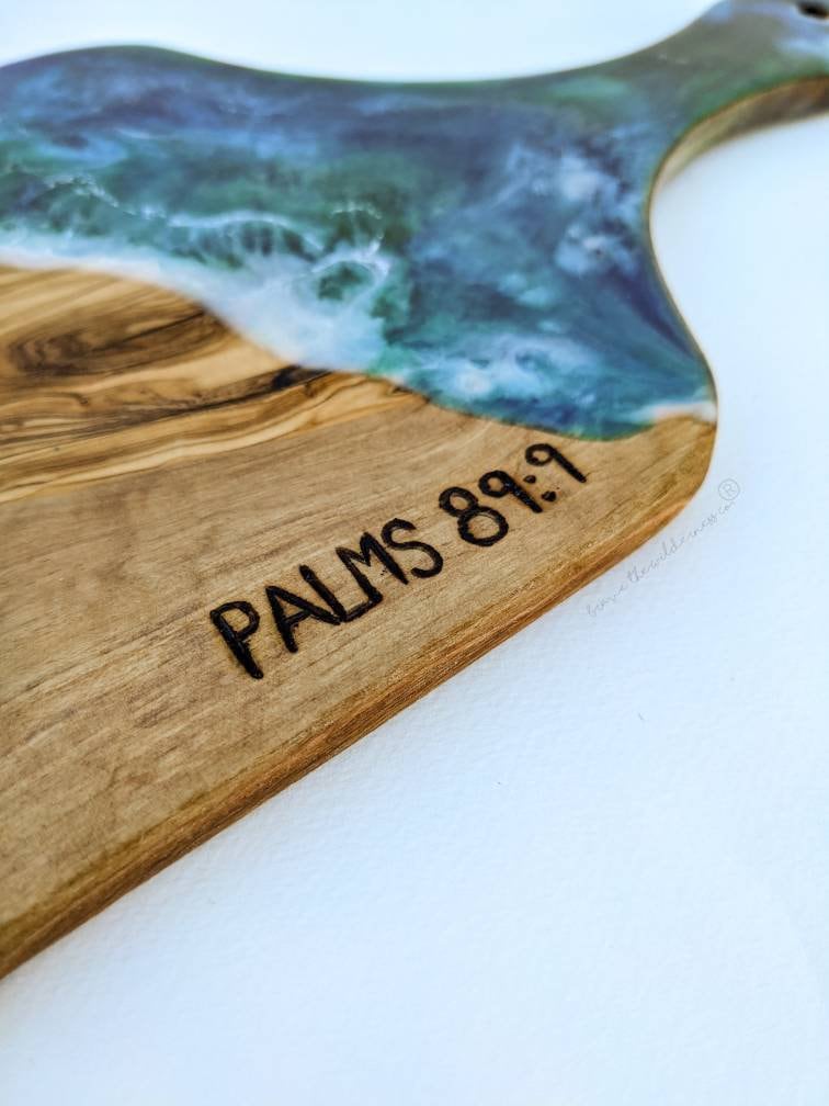 Waves Psalms 89:9 - Olive Wood Epoxy Small Cheese  Charcuterie Board