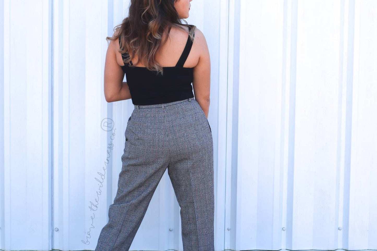 Black White Orange Pattern - Vintage Wool Pants Slacks Trousers