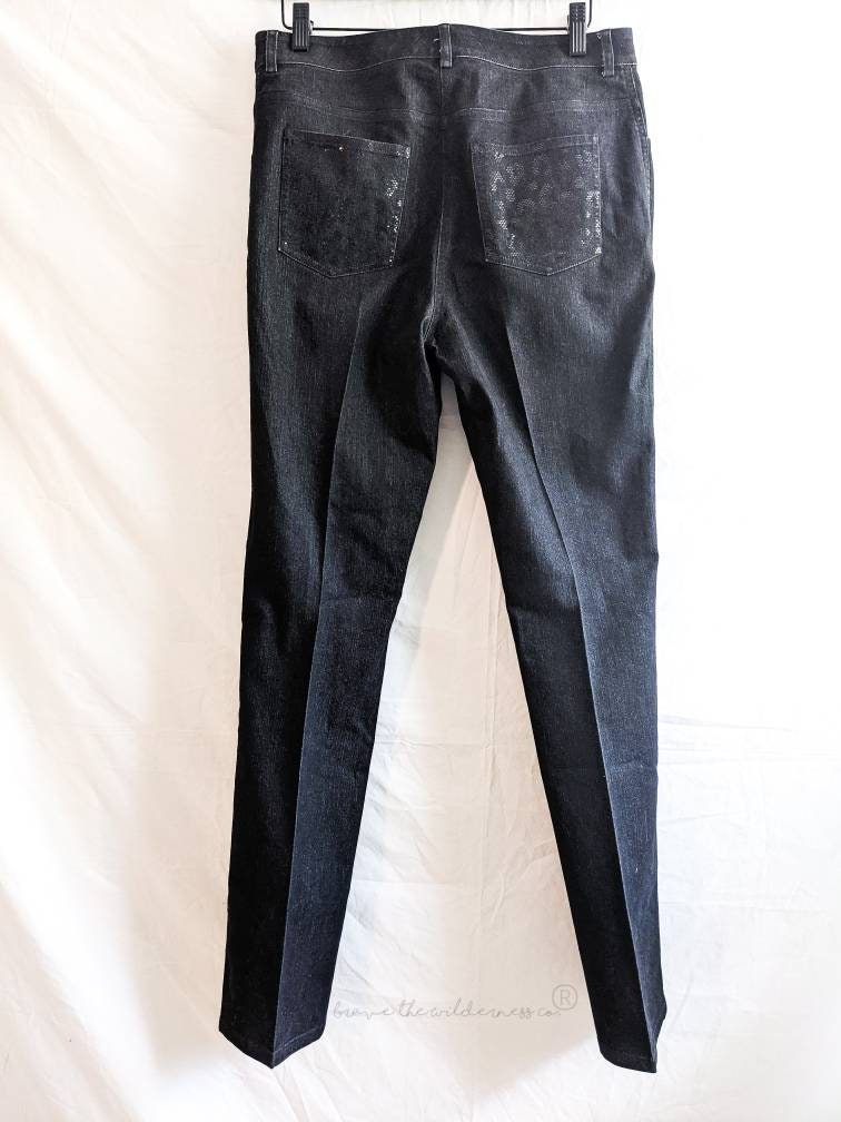 Black Jeans - Vintage St John Straight Jeans Leopard Pattern Pocket