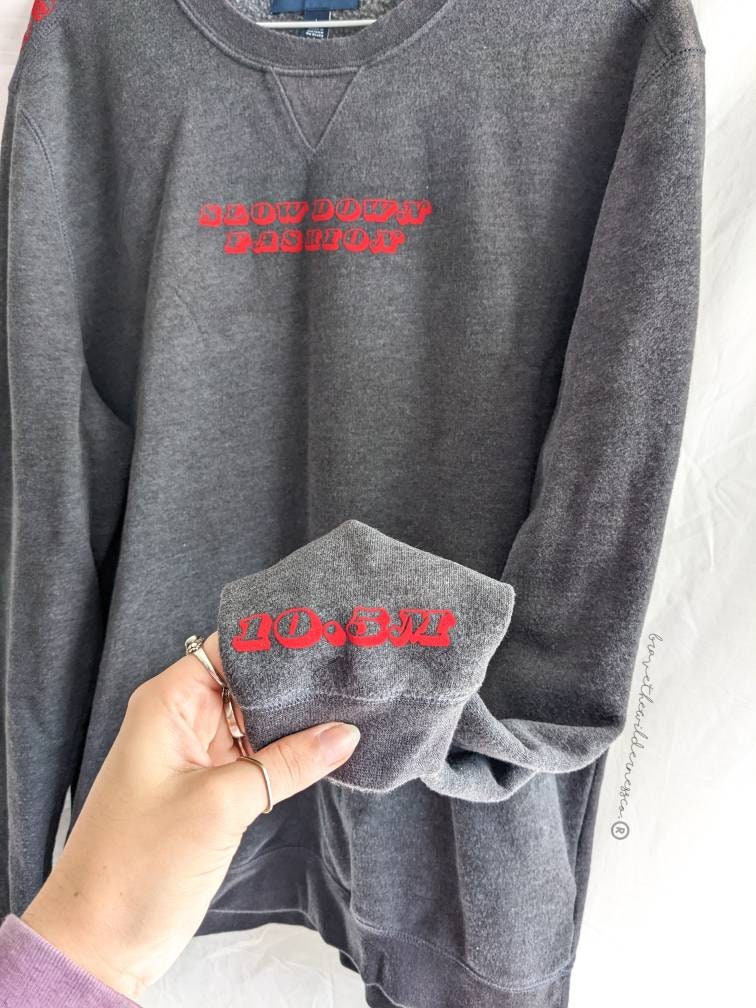 Slow Down Fashion - Upcycled Thrifted Grey Sweatshirt Clothing Hierarchy Sustainability