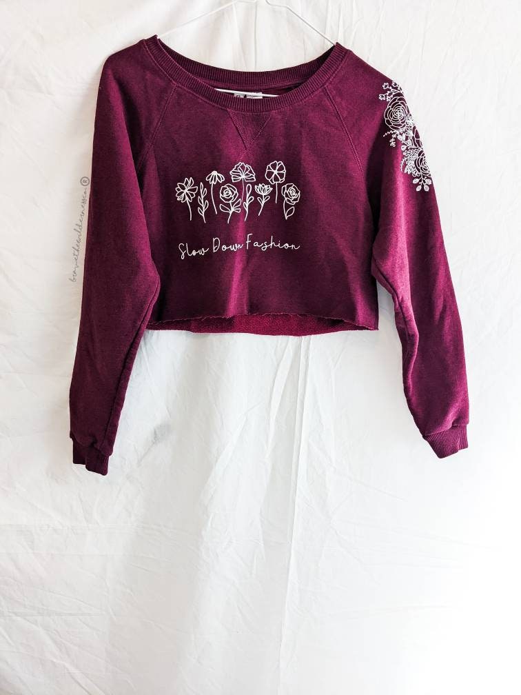 Slow Down Fashion - Upcycled Thrifted Cropped Floral Sweatshirt