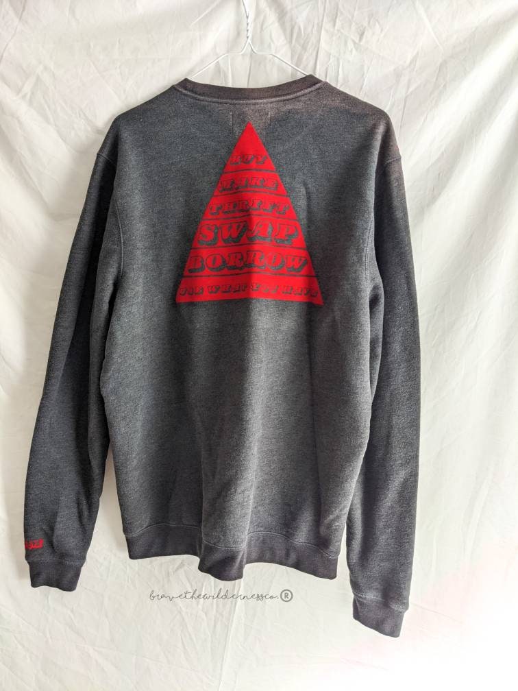 Slow Down Fashion - Upcycled Thrifted Grey Sweatshirt Clothing Hierarchy Sustainability