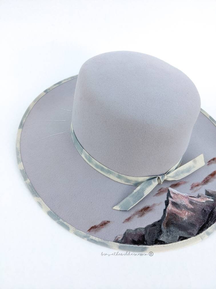 Sunrise in the Mountains - Wool Hand Painted Wide Brim Fedora Hat Signed