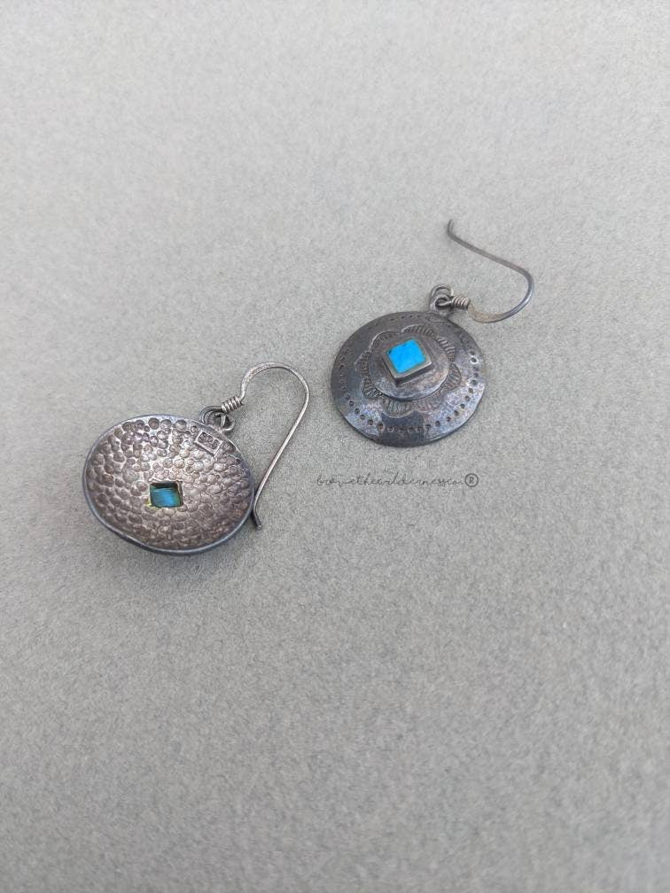 Turquoise Stone - Vintage Sterling Silver 925 Stamped Indigenous Turquoise Earrings