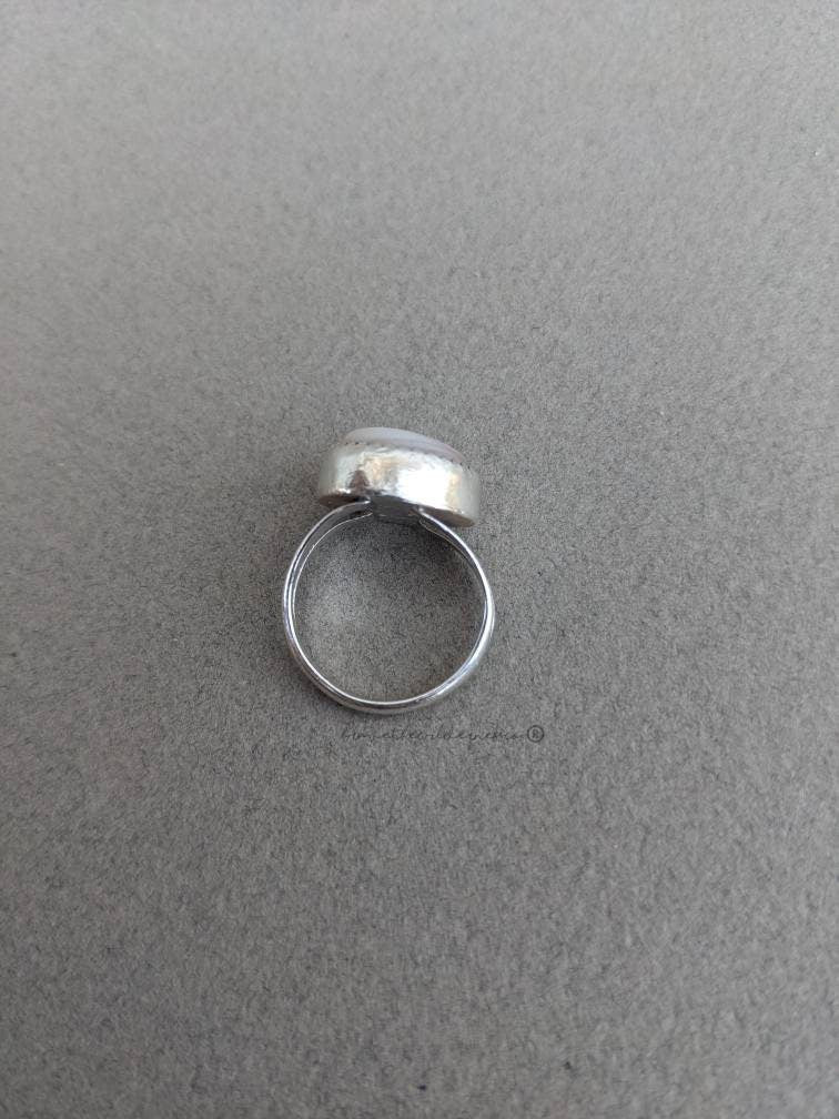 White Stone - Vintage Sterling Silver Ring EVA Signed