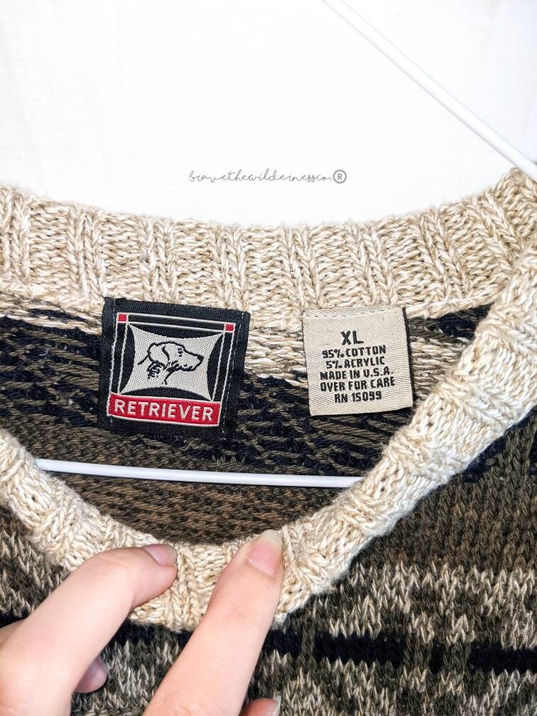 Neutral Pattern - Vintage Retriever 1980s Sweater Oversized Dark Academia