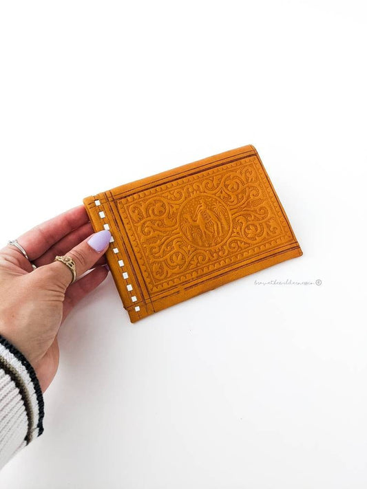 Tooled Camel Design - Vintage Yellow and White Wallet