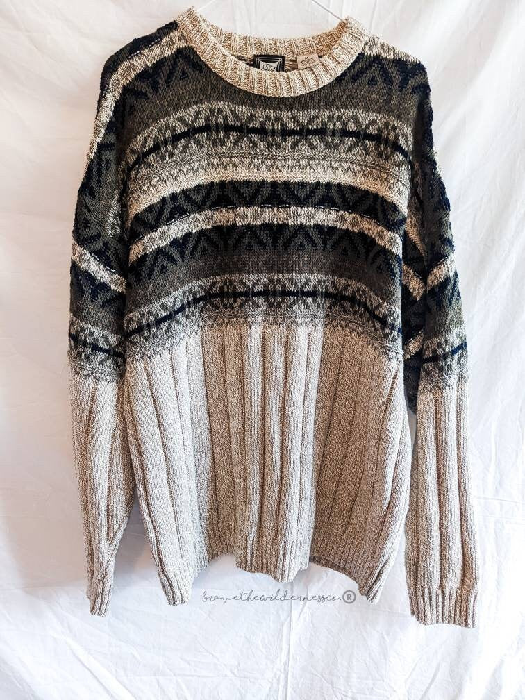 Neutral Pattern - Vintage Retriever 1980s Sweater Oversized Dark Academia