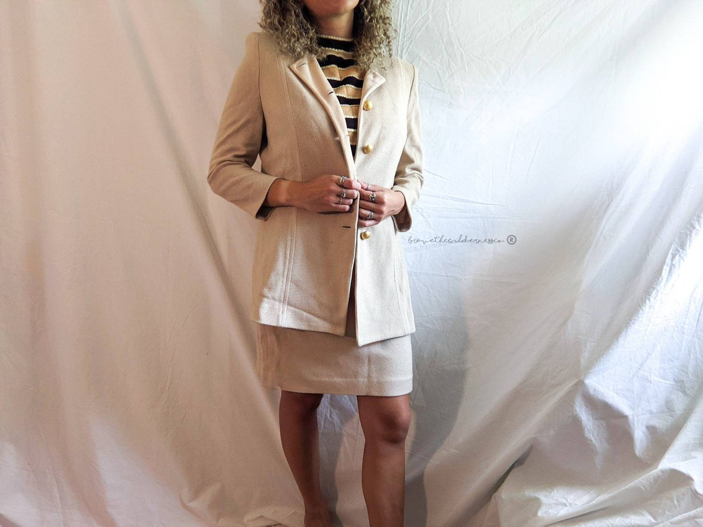 Beige Tan Gold - Vintage St John Collection Knit Blazer and Skirt