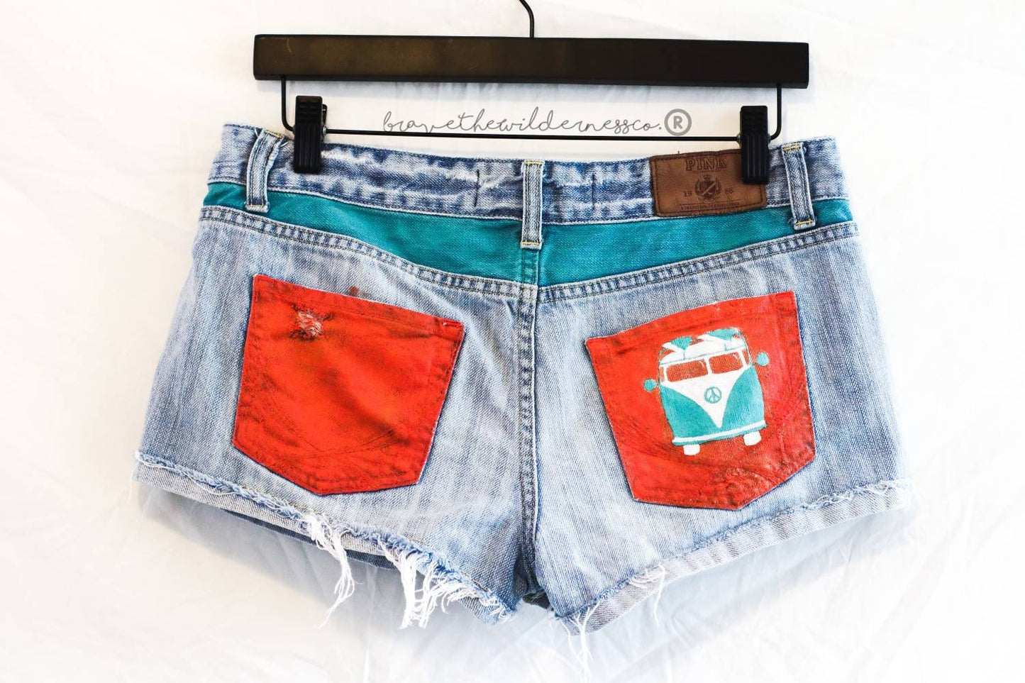 Hippy Bus - Distressed Jean Shorts with Hand Painted Pockets