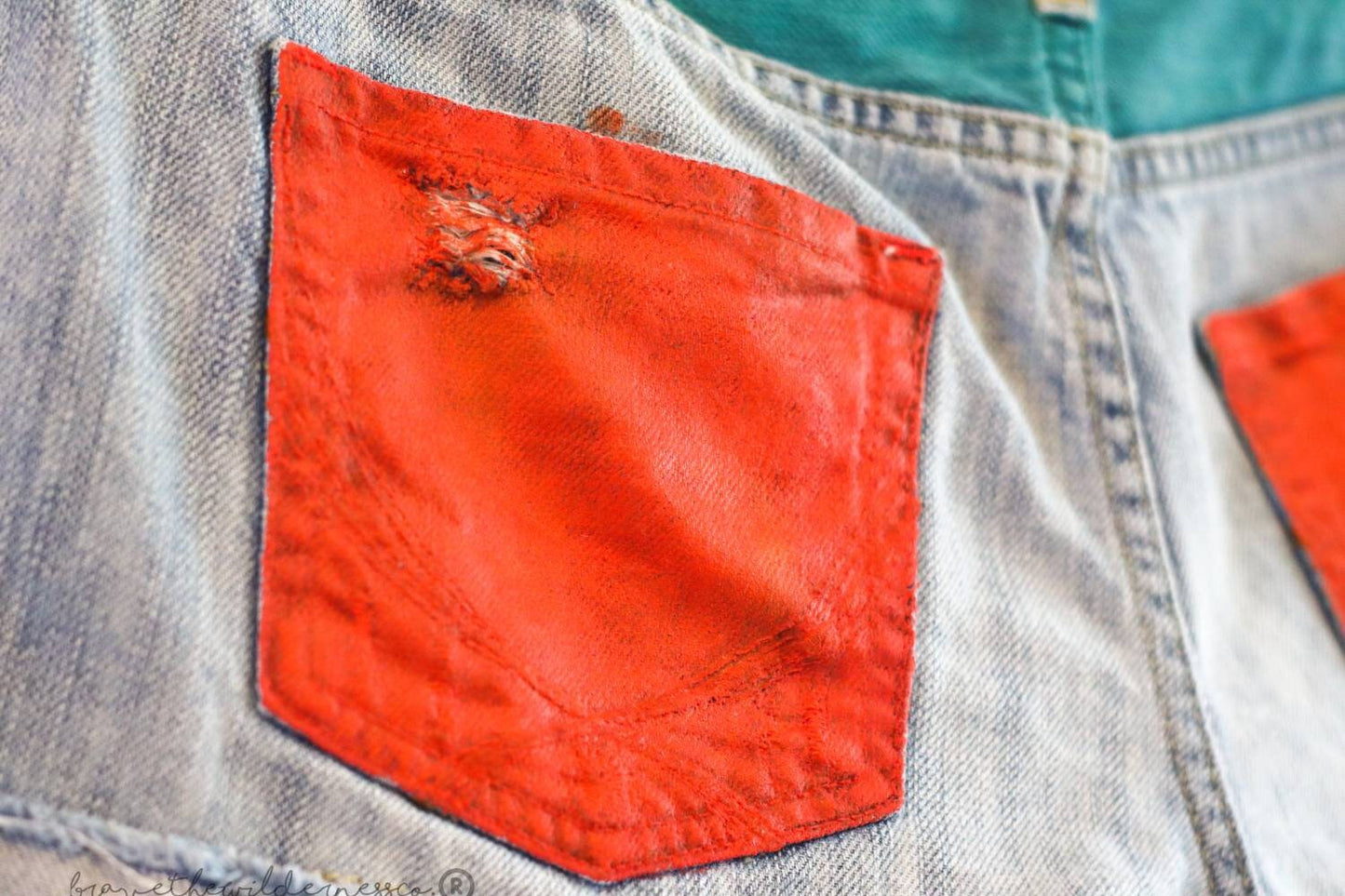 Hippy Bus - Distressed Jean Shorts with Hand Painted Pockets