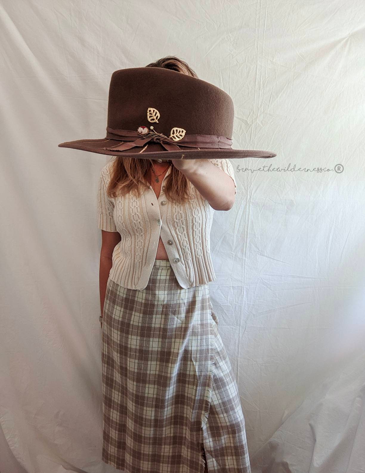 Golden Days - Wool Upcycled Custom Brown Wide Brim Fedora Wedding Eclectic