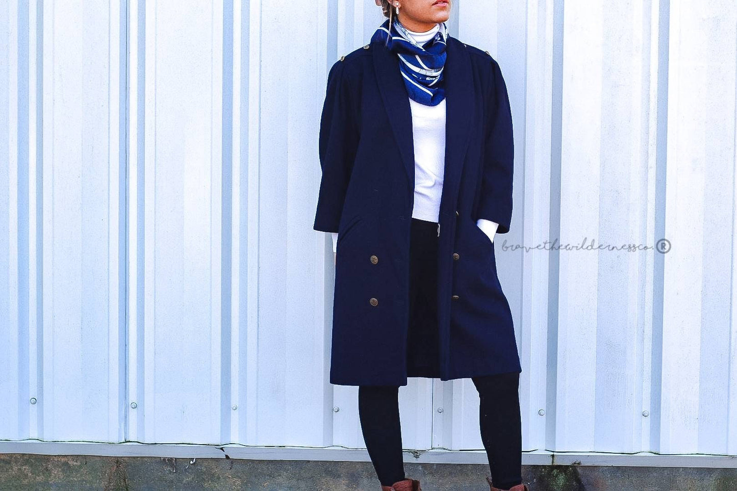 Navy Blue - Vintage Wool Long J Gallery Dress Coat