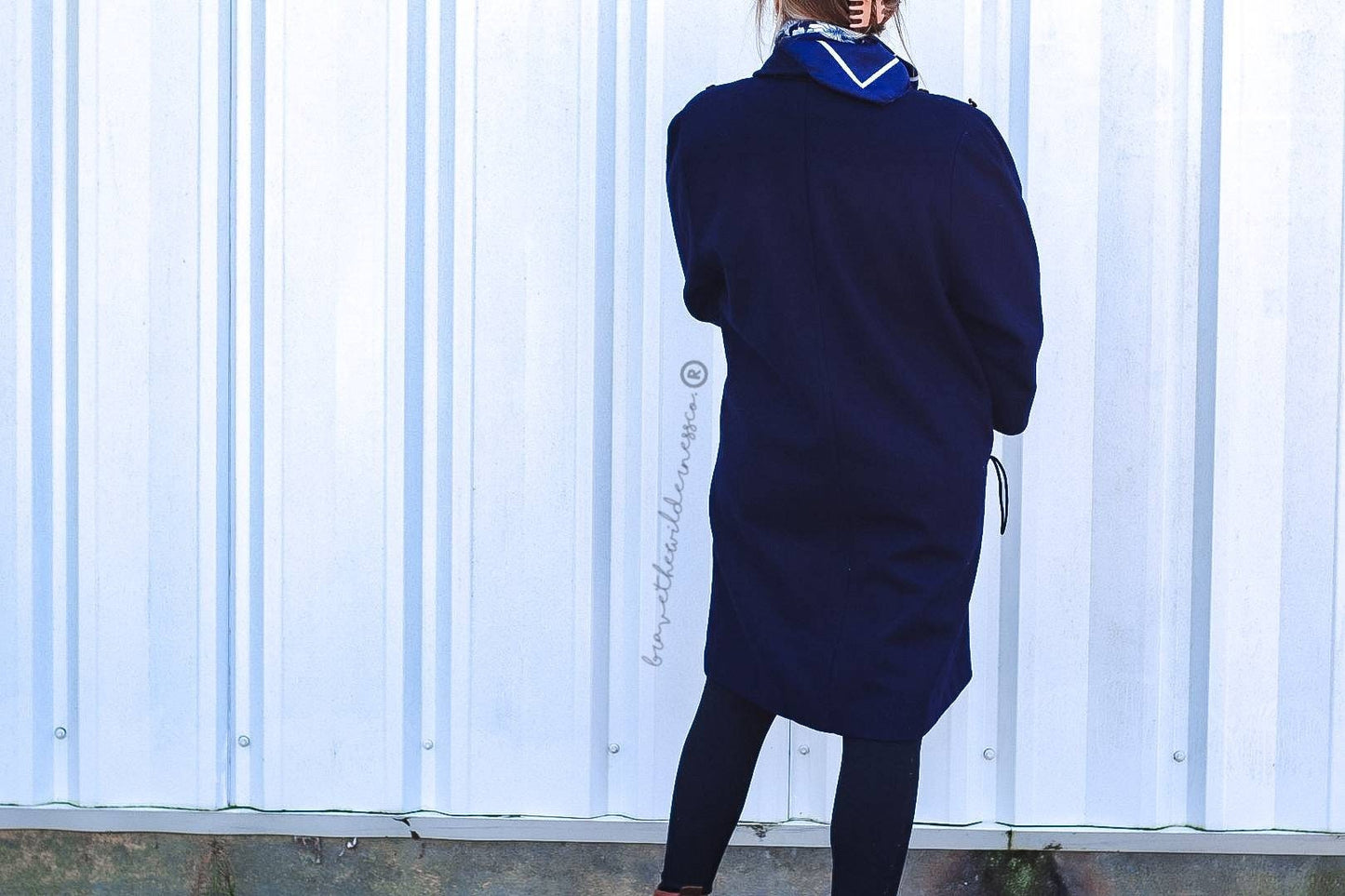 Navy Blue - Vintage Wool Long J Gallery Dress Coat