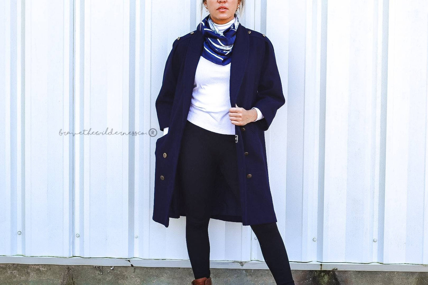 Navy Blue - Vintage Wool Long J Gallery Dress Coat