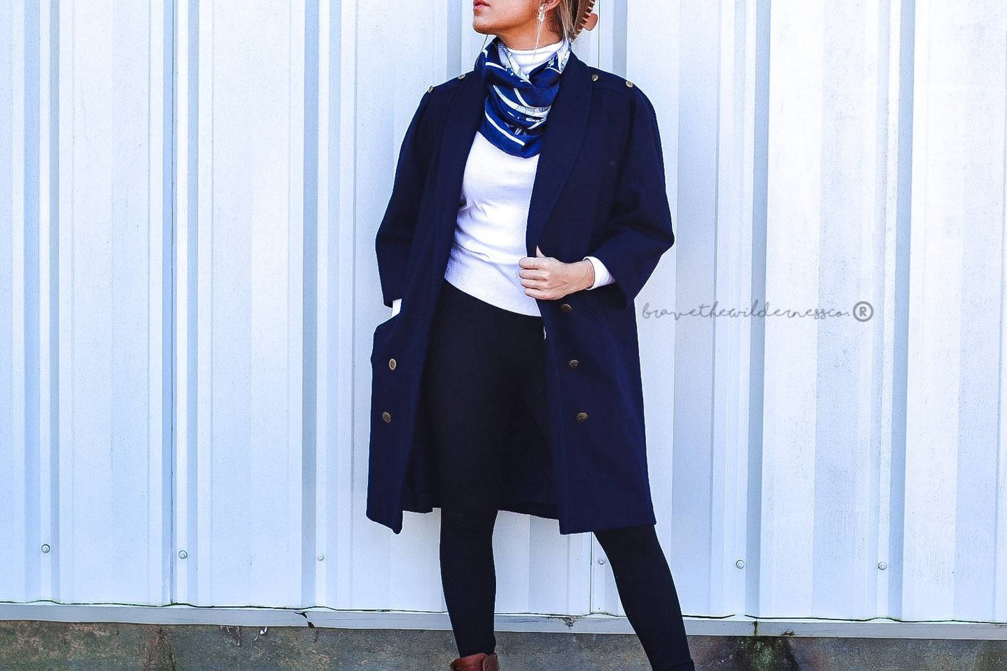 Navy Blue - Vintage Wool Long J Gallery Dress Coat