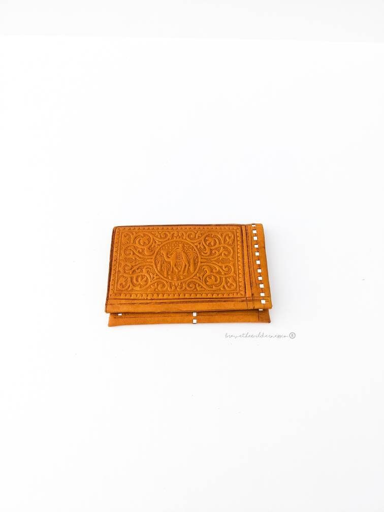 Tooled Camel Design - Vintage Yellow and White Wallet