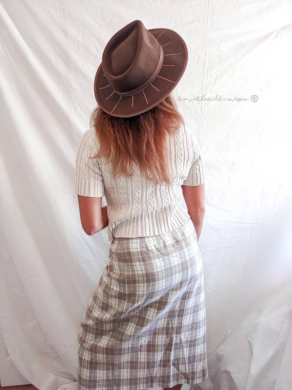 Golden Days - Wool Upcycled Custom Brown Wide Brim Fedora Wedding Eclectic