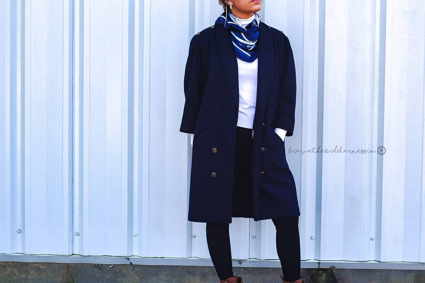 Navy Blue - Vintage Wool Long J Gallery Dress Coat