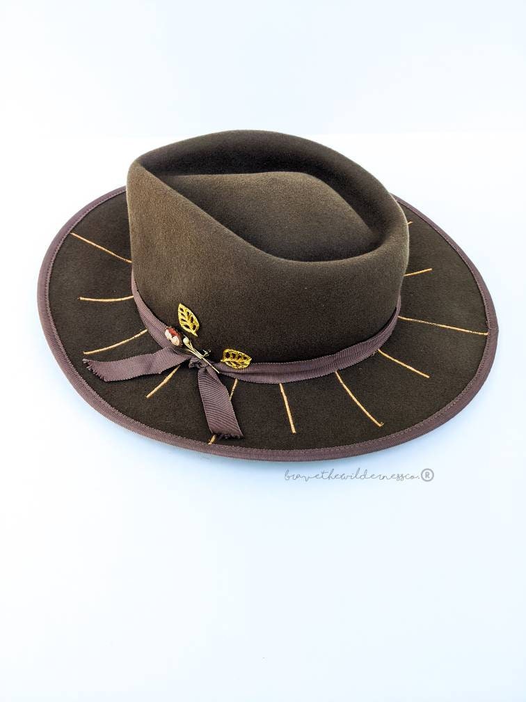 Golden Days - Wool Upcycled Custom Brown Wide Brim Fedora Wedding Eclectic