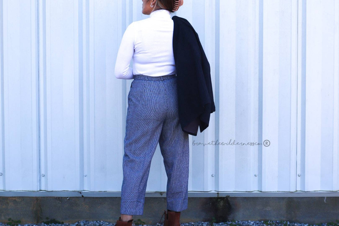 Black White Pattern - Vintage Wool Pants Slacks Trousers