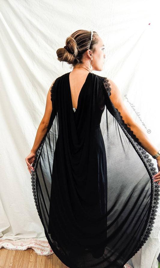 Black Lace - Upcycled Floor Length Lace Wedding Cape