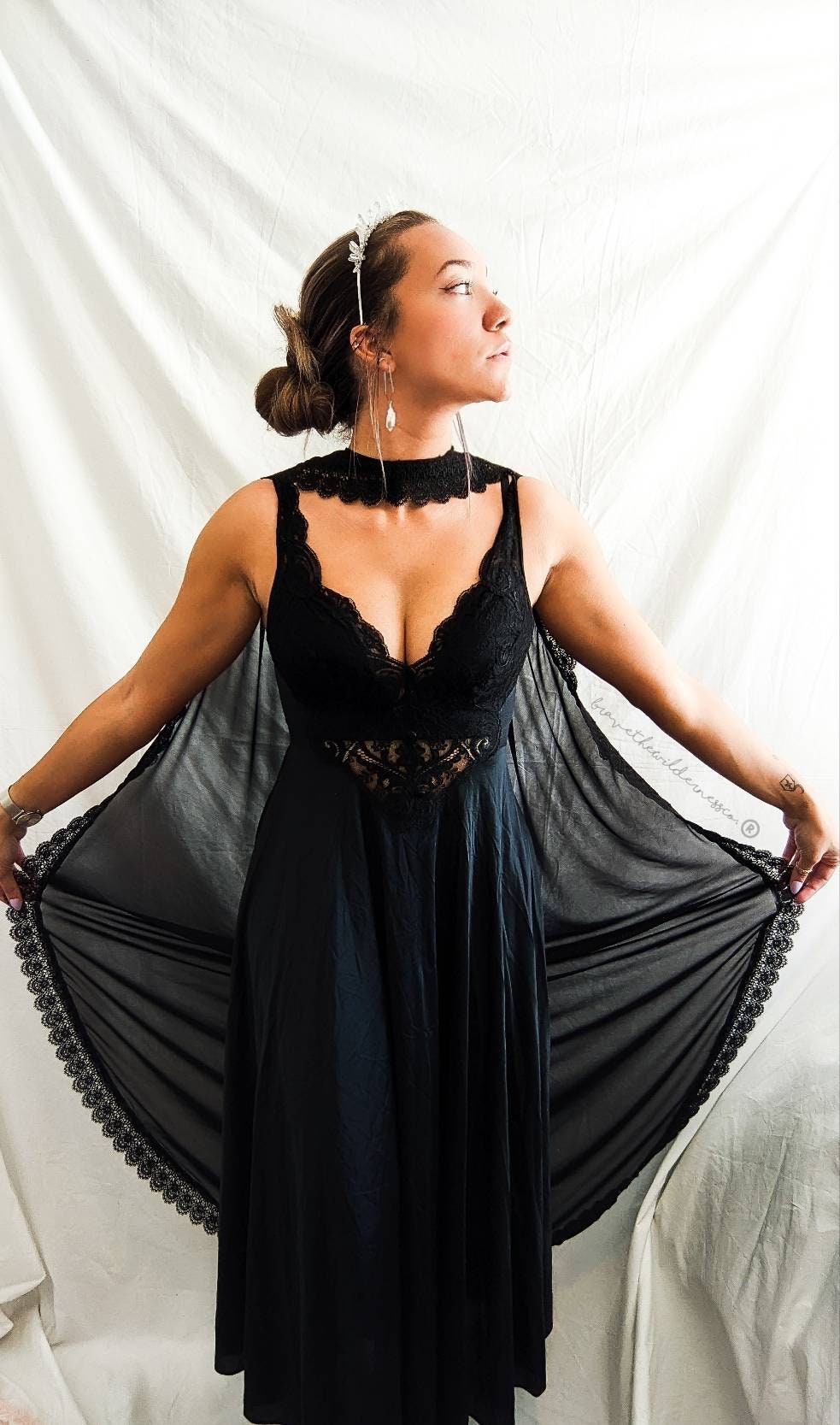 Black Lace - Upcycled Floor Length Lace Wedding Cape