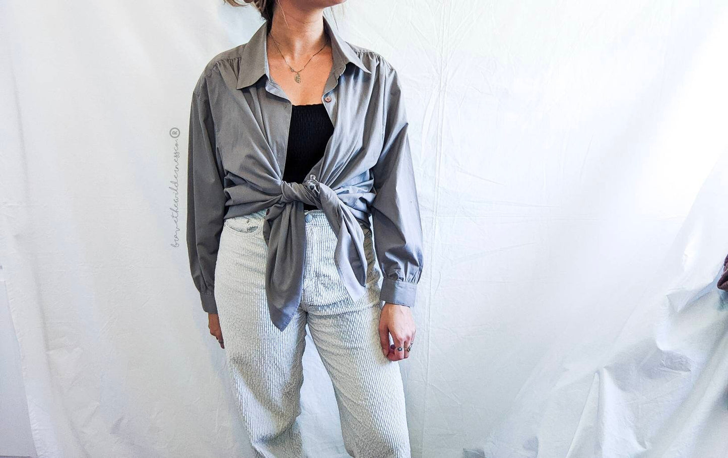 Purple Grey Oversized Shirt - Vintage Romans Button Up Shirt