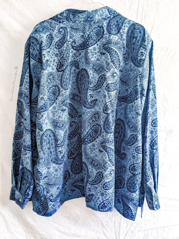 Blue Paisley Oversized Shirt - Vintage Notations Button Up Shirt