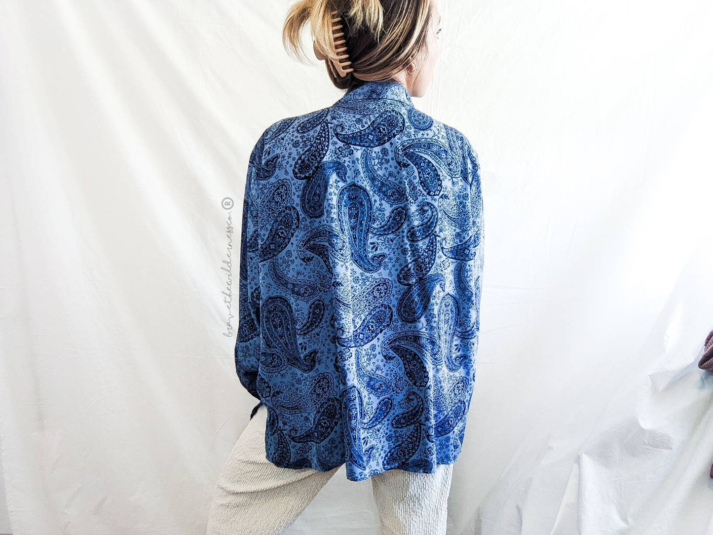 Blue Paisley Oversized Shirt - Vintage Notations Button Up Shirt