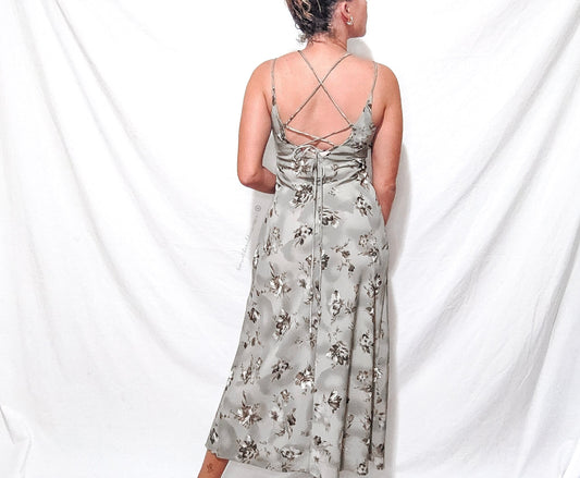 Grey Floral - Vintage 1990s Long Dress Jodi Michaels